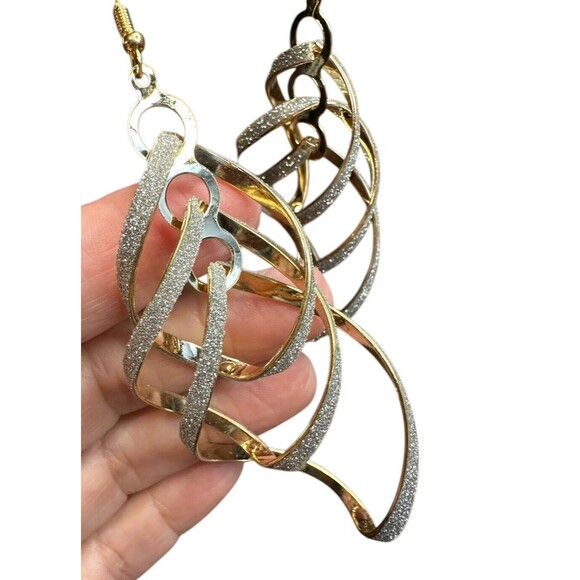 dangle earrings for women 2 pairs black gold tone sparkle 4 inches party - Picture 7 of 16